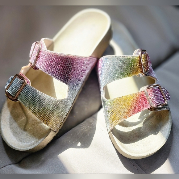 Bamboo Rainbow Rhinestone Slides - Picture 3 of 5